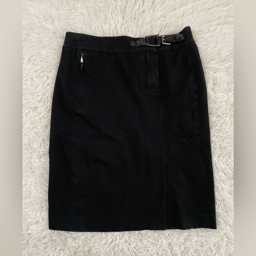 Lauren Ralph Lauren Y2K 90s Career Goth Black Pencil Skirt Side Belt Buckle M 6